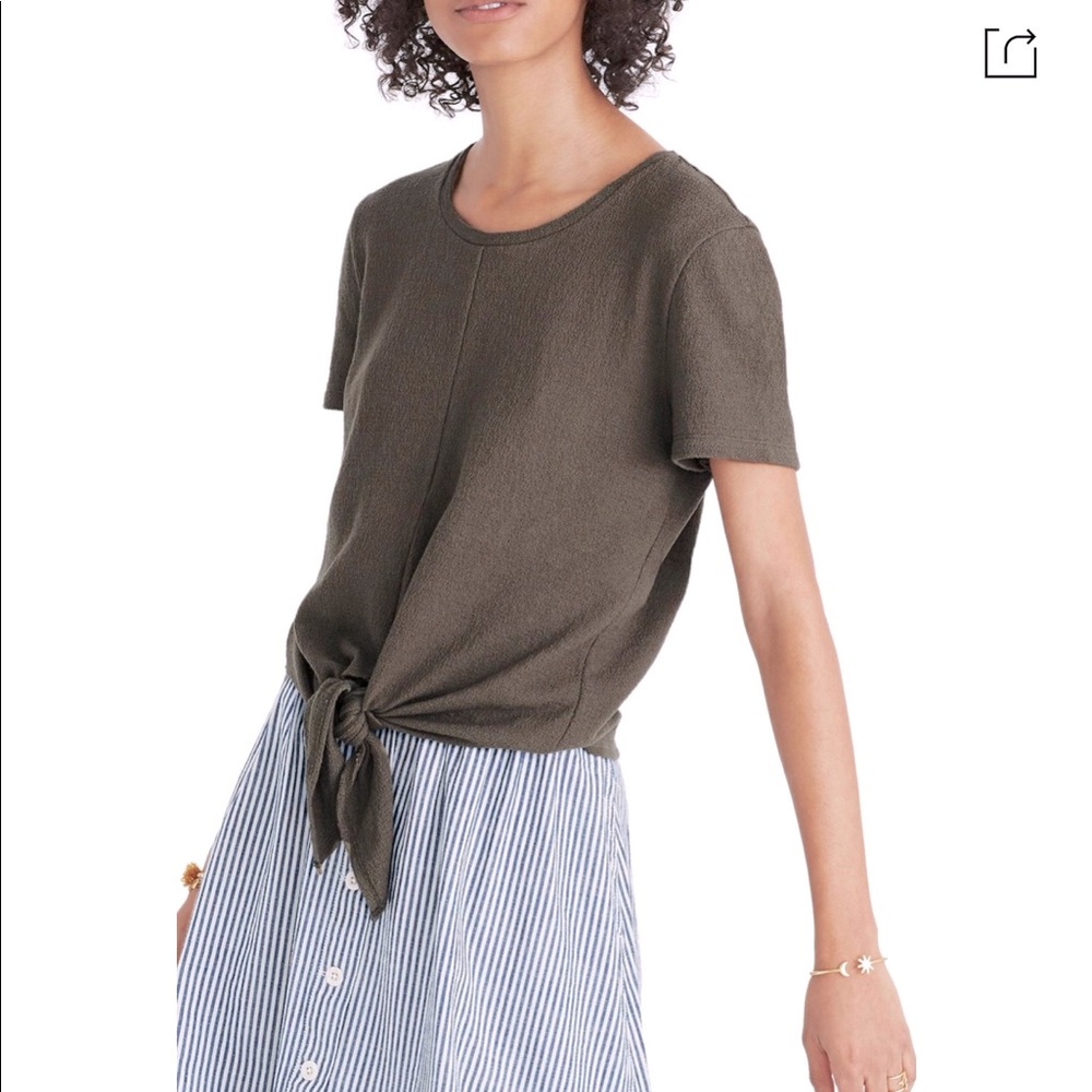 Madewell Modern Tie Front Army Green Tee Medium
